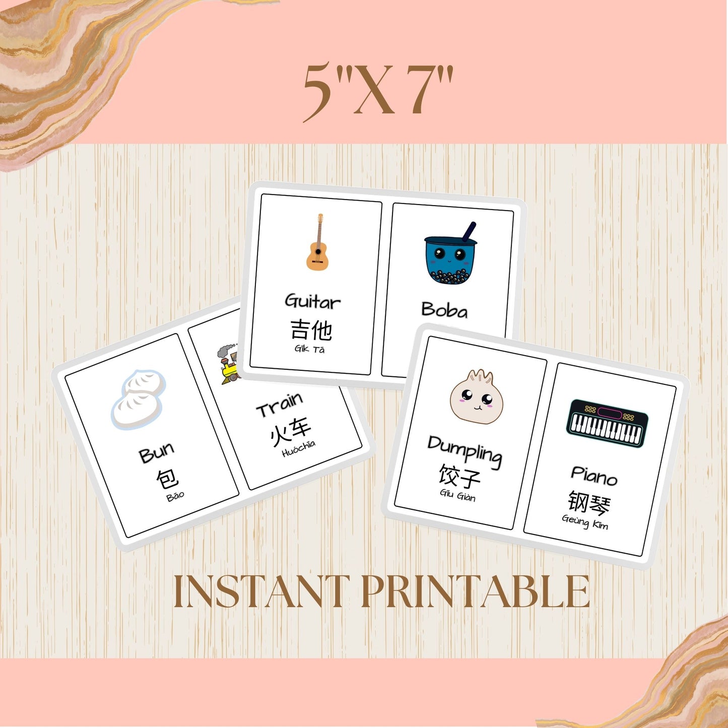 Book Art - English/Chinese (Teochew) Digital Printable Flashcards - PDF, JPG