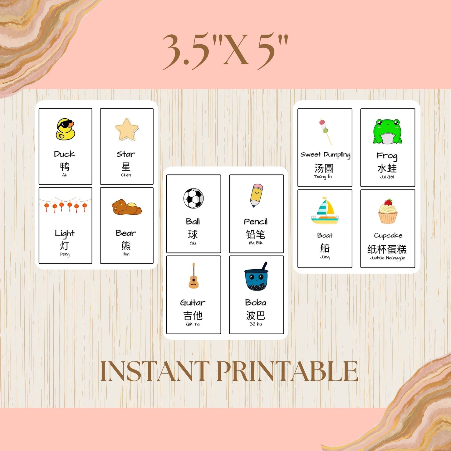 Book Art - English/Chinese (Teochew) Digital Printable Flashcards - PDF, JPG
