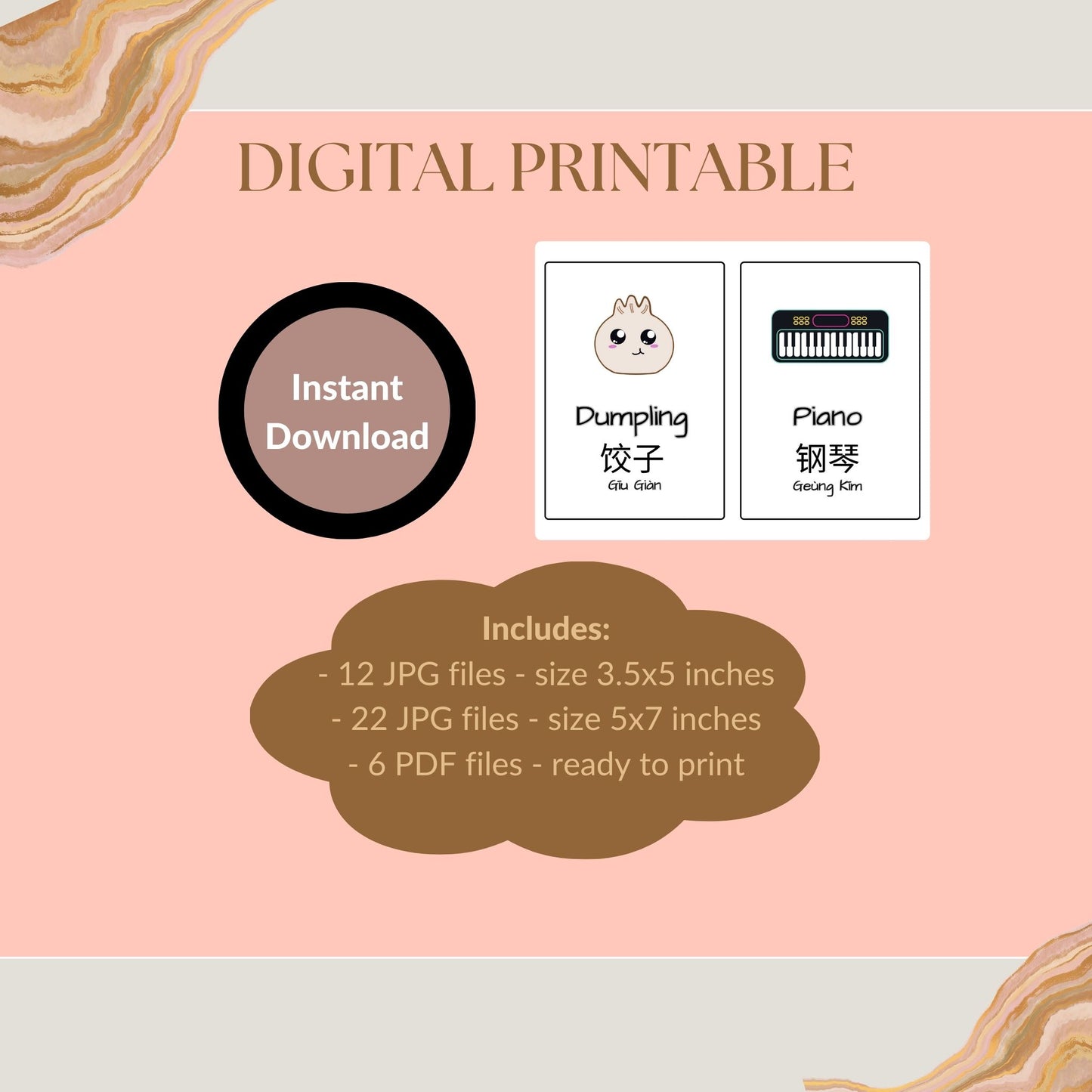 Book Art - English/Chinese (Teochew) Digital Printable Flashcards - PDF, JPG