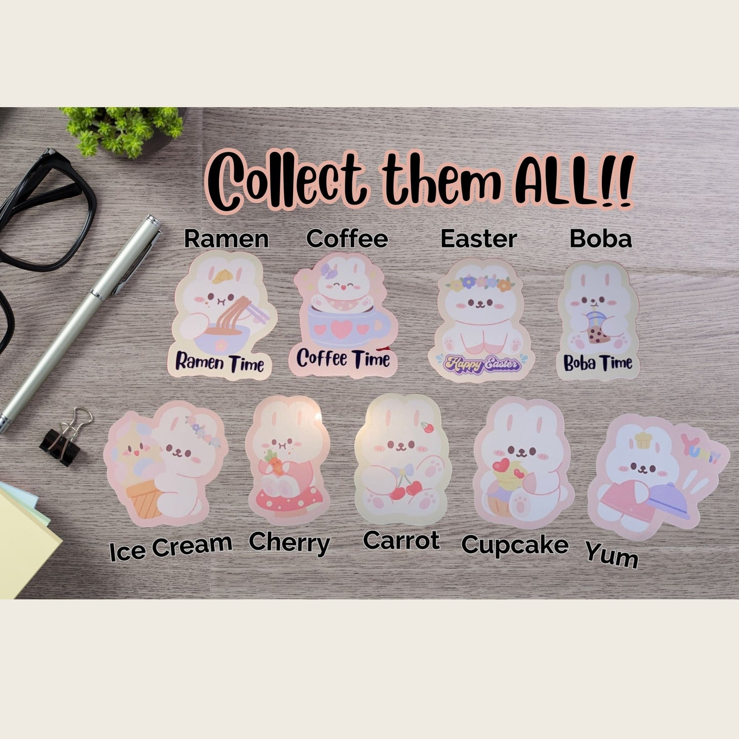 Kawaii Boba Tea Time Bunny Rabbits Stickers