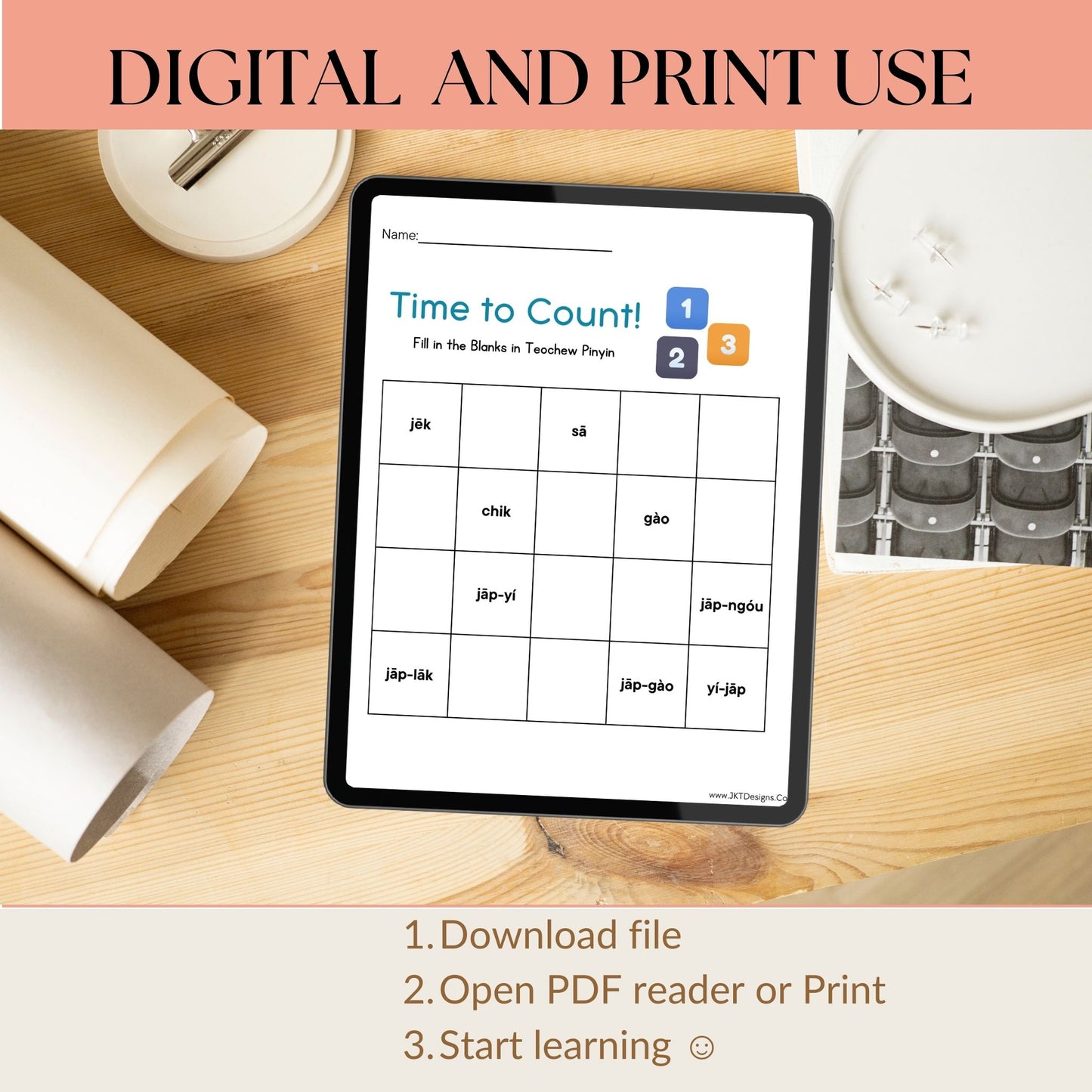 Numbers - English/Chinese (Teochew) Digital Printable Practice Worksheets - PDF