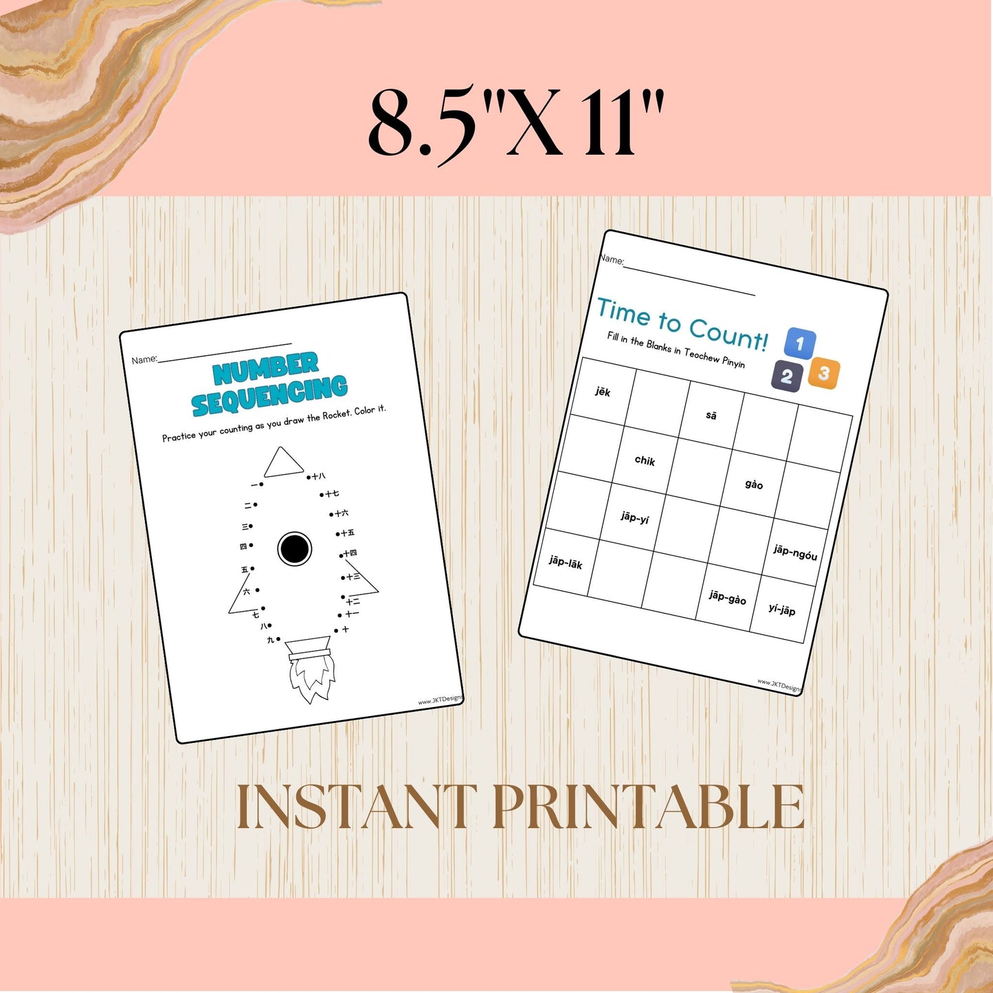 Numbers - English/Chinese (Teochew) Digital Printable Practice Worksheets - PDF