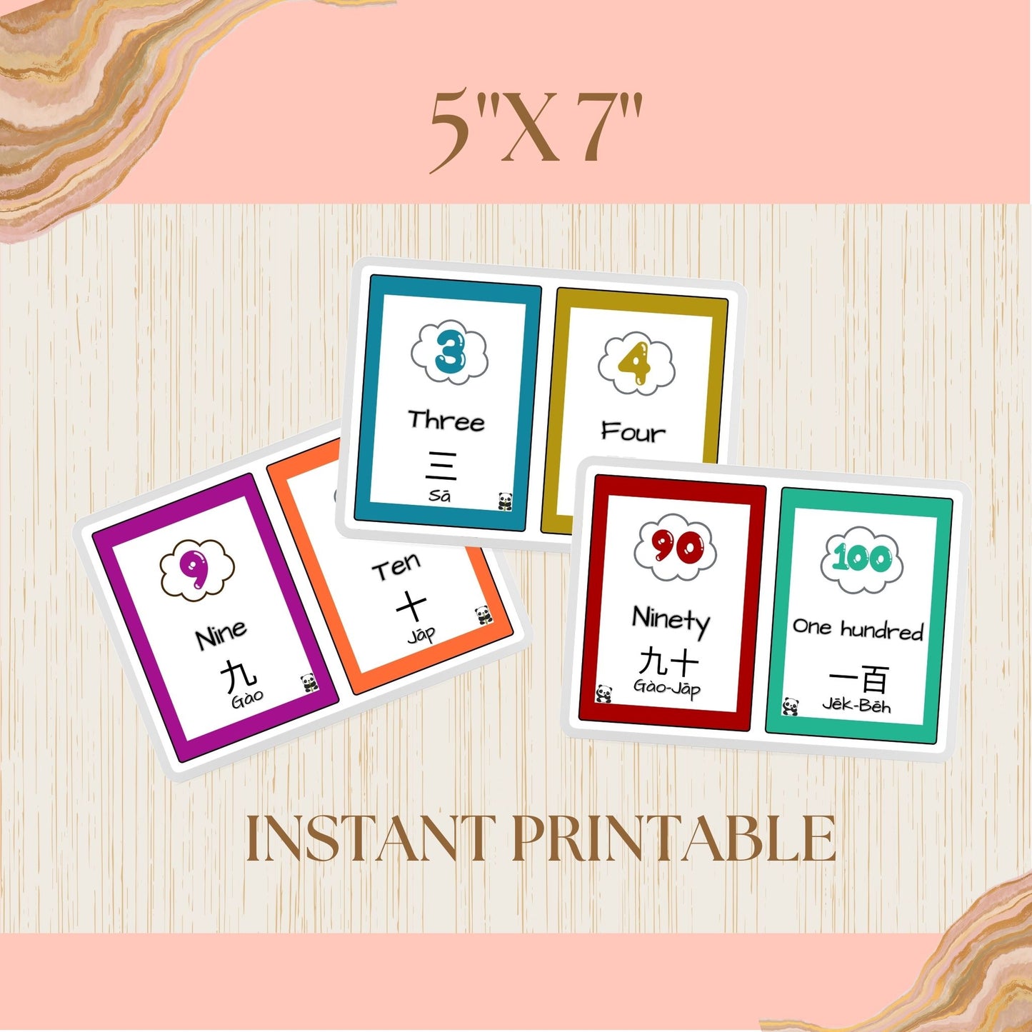 Numbers - English/Chinese (Teochew) Digital Printable Flashcards - PDF, JPG