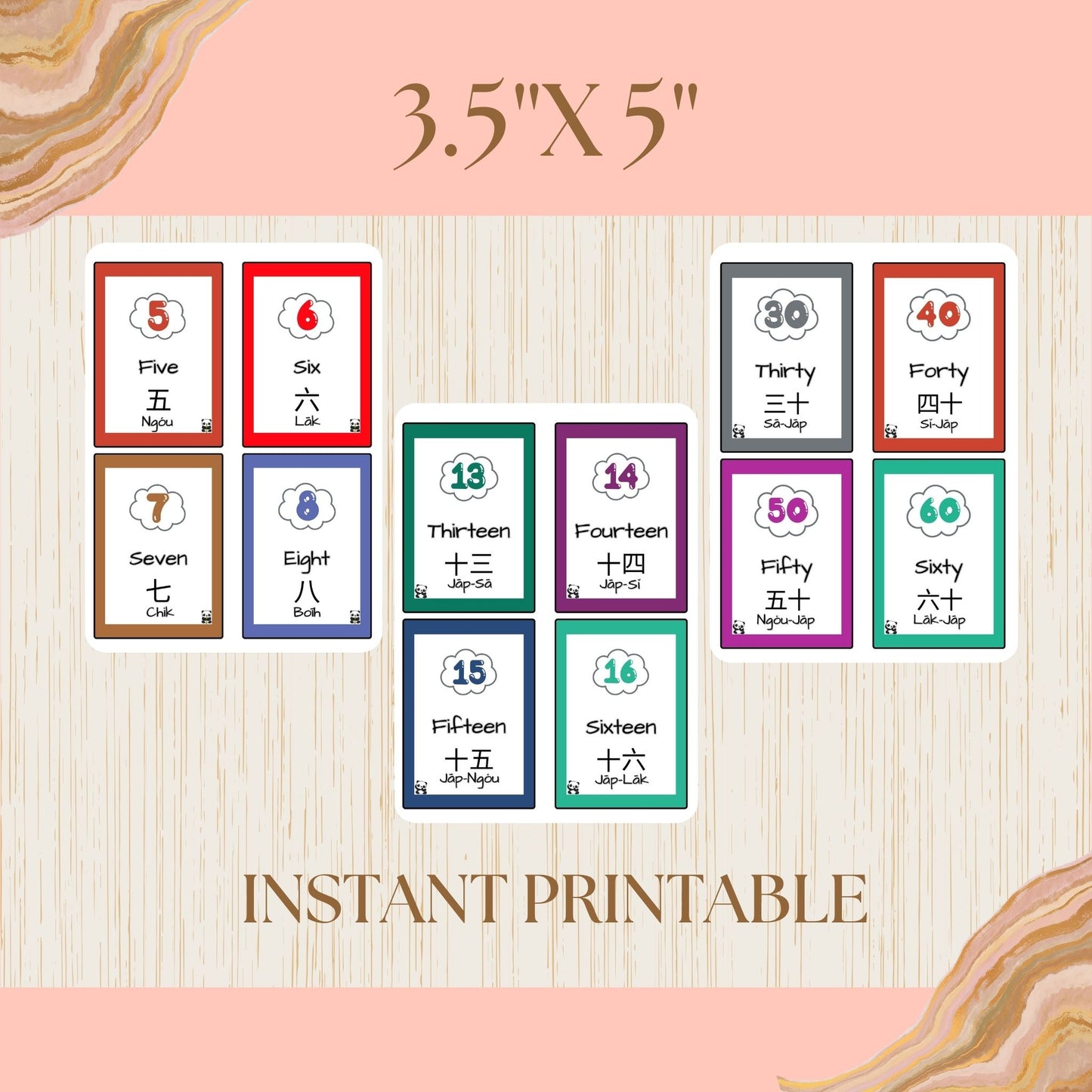 Numbers - English/Chinese (Teochew) Digital Printable Flashcards - PDF, JPG