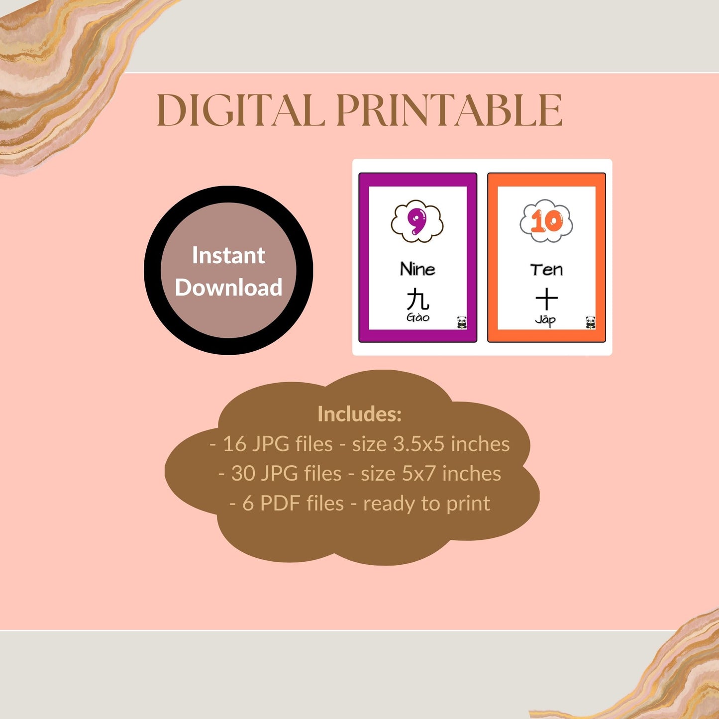 Numbers - English/Chinese (Teochew) Digital Printable Flashcards - PDF, JPG