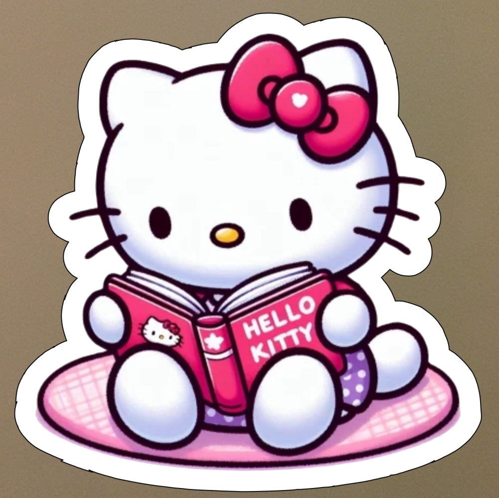 Hello Kitty Cat reader, Kawaii Cute Adorable Glossy Vinyl sticker, Decal