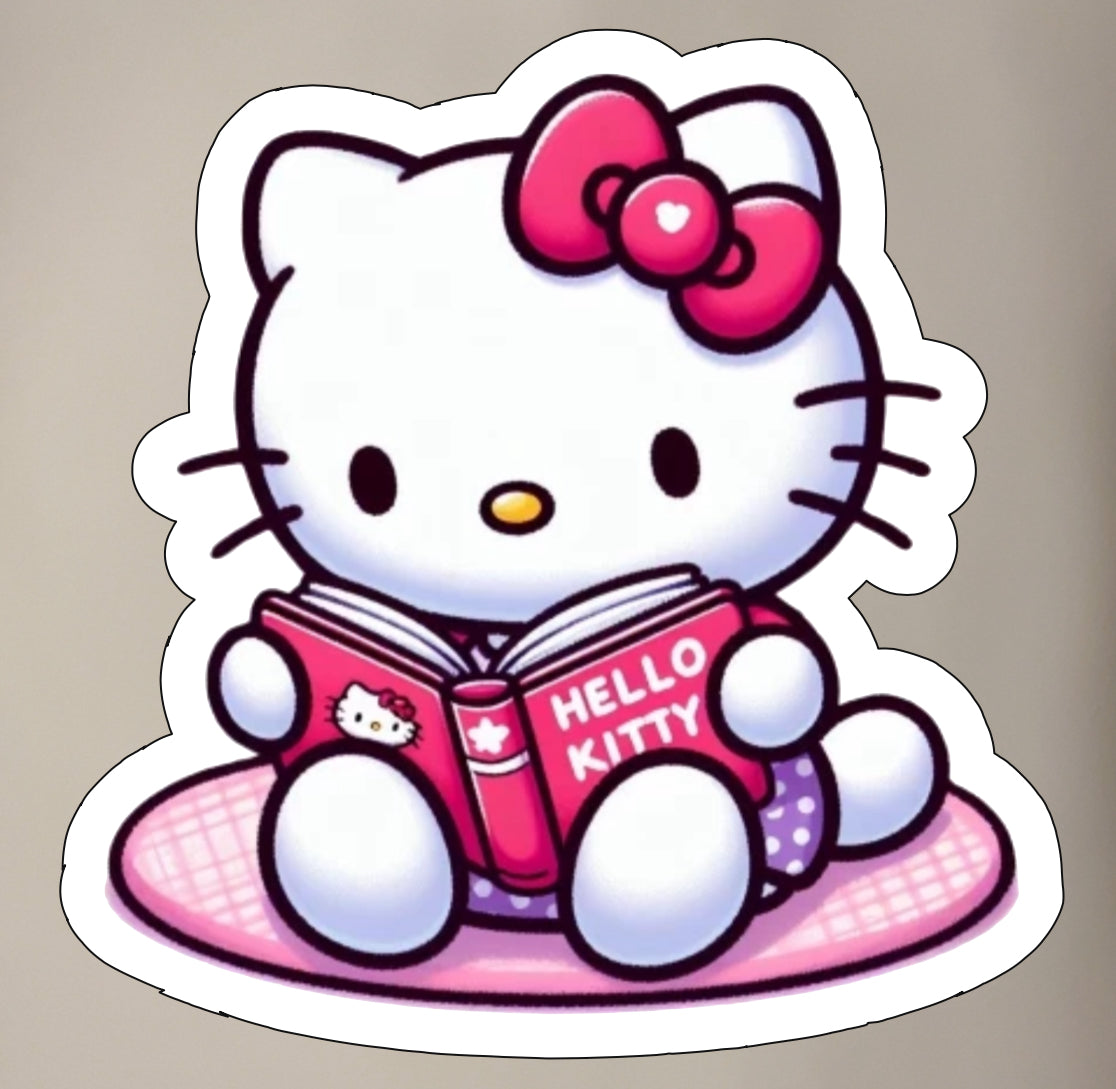 Hello Kitty Cat reader, Kawaii Cute Adorable Glossy Vinyl sticker, Decal
