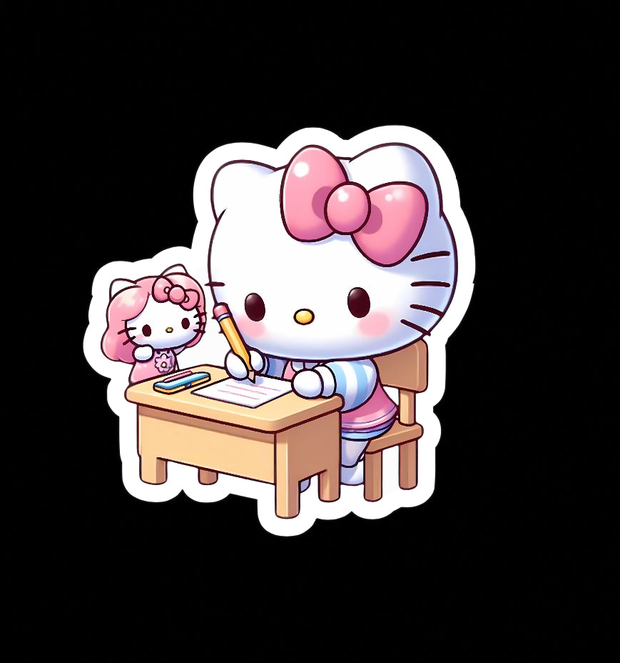 Hello Kitty School Cat, Kawaii Cute Learning, Study Glossy Vinyl sticker, Decal