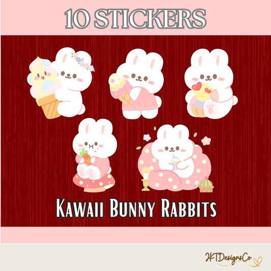 10 Kawaii Bunny Rabbits Stickers