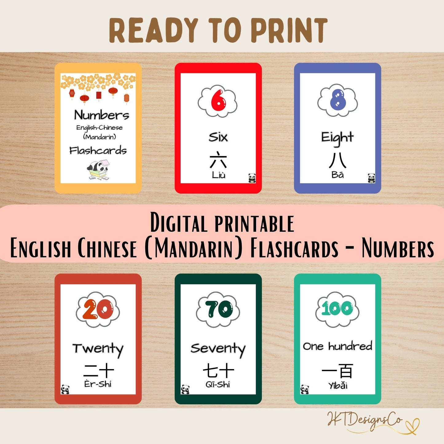 Numbers - English/Chinese(Mandarin) Digital Printable Educational Flashcards - PDF, JPG