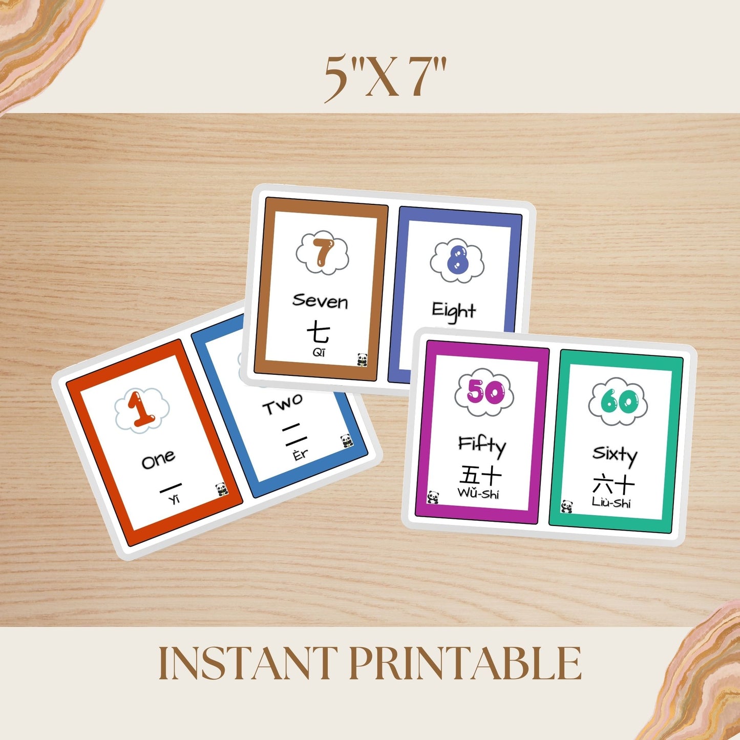 Numbers - English/Chinese(Mandarin) Digital Printable Educational Flashcards - PDF, JPG