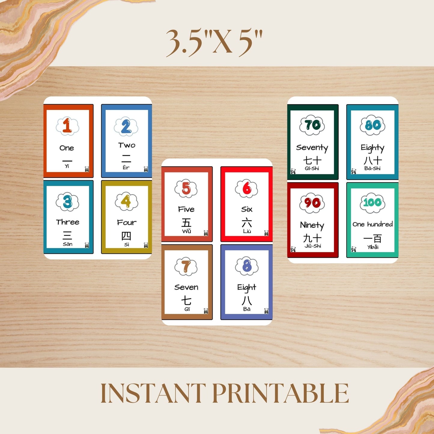 Numbers - English/Chinese(Mandarin) Digital Printable Educational Flashcards - PDF, JPG