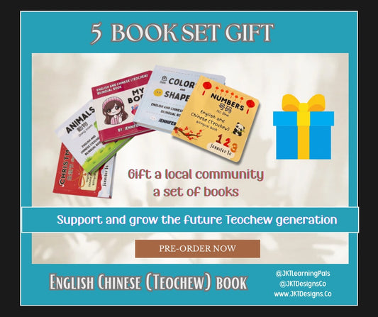 Gift the community with a 5 Hardcover English/Teochew Book Set
